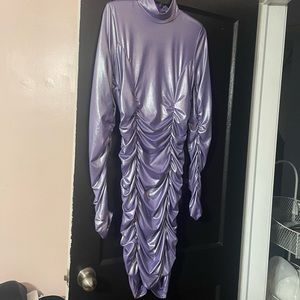 GUESS Metallic Purple Ruched Dress